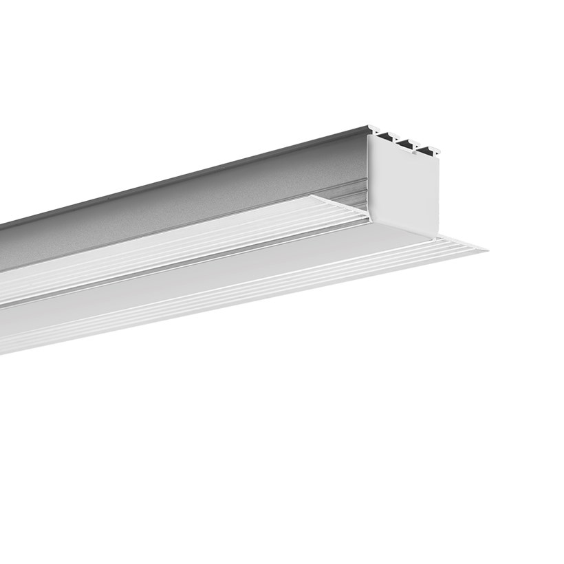 The DLD L12 profile in raw aluminium with diffuser and end caps.