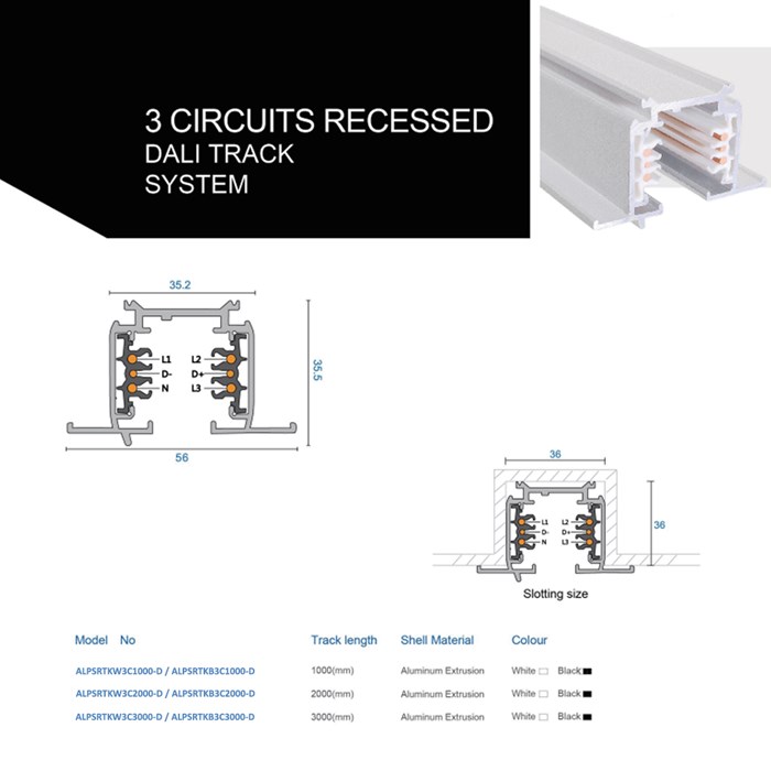 DLD Alps 3 Phase LED Dimmable Recessed Mounted Modular Track System Components| Image:4