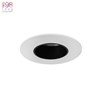 DLD Atlas Recessed Fixed Downlight, white with black baffle, installed on white with TrueColour CRI98 logo