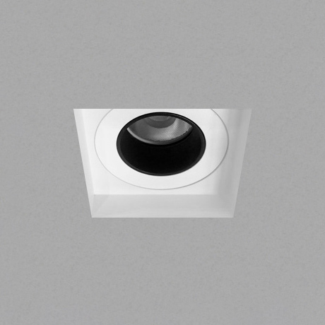 Architectural recessed directional fixed square LED downlight plastered into the ceiling