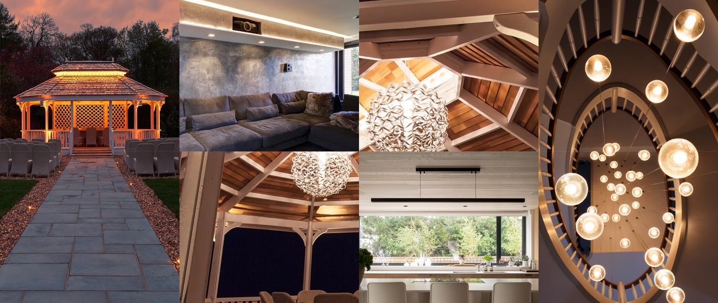 Lighting Design Project Portfolio - montage of contemporary indoor & outdoor lighting projects