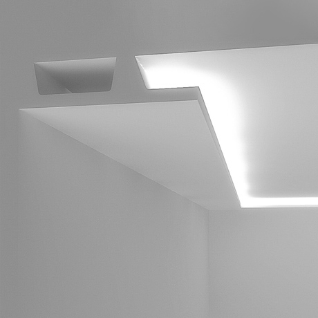 Architectural Coving & Cornice Lighting - cross section of a minimal contemporary LED cornice lighting up onto a ceiling