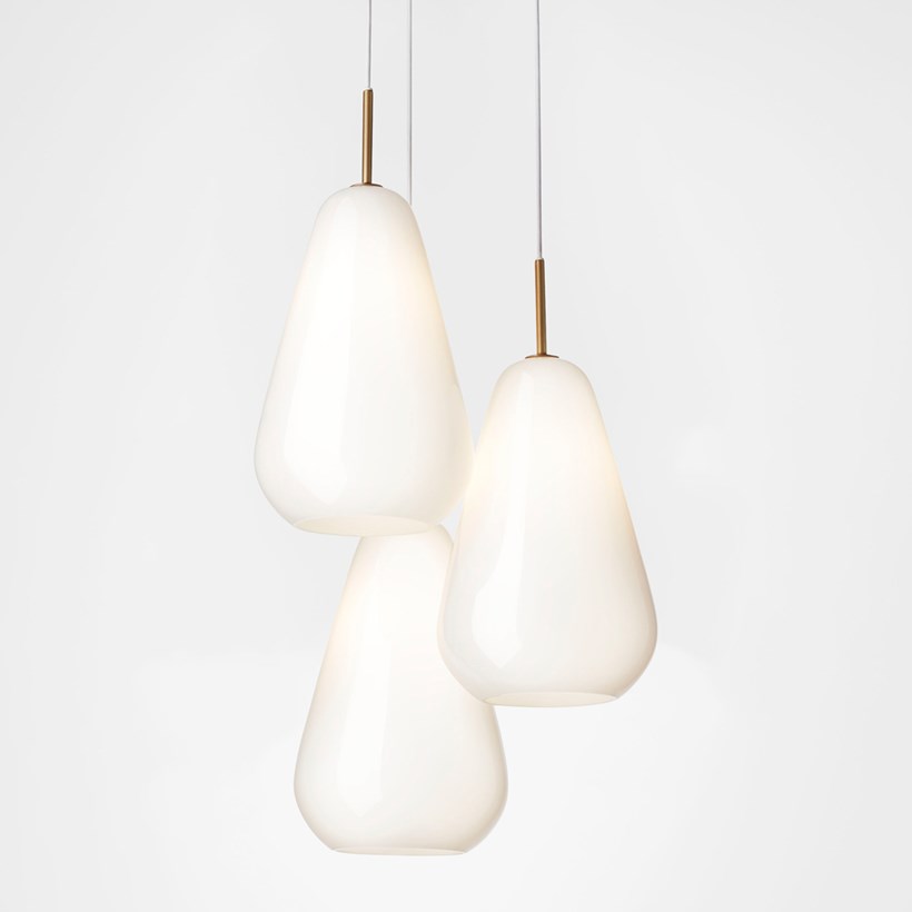 Nuura Anoli 3 trio of pendants with opal white glass diffuser on white background