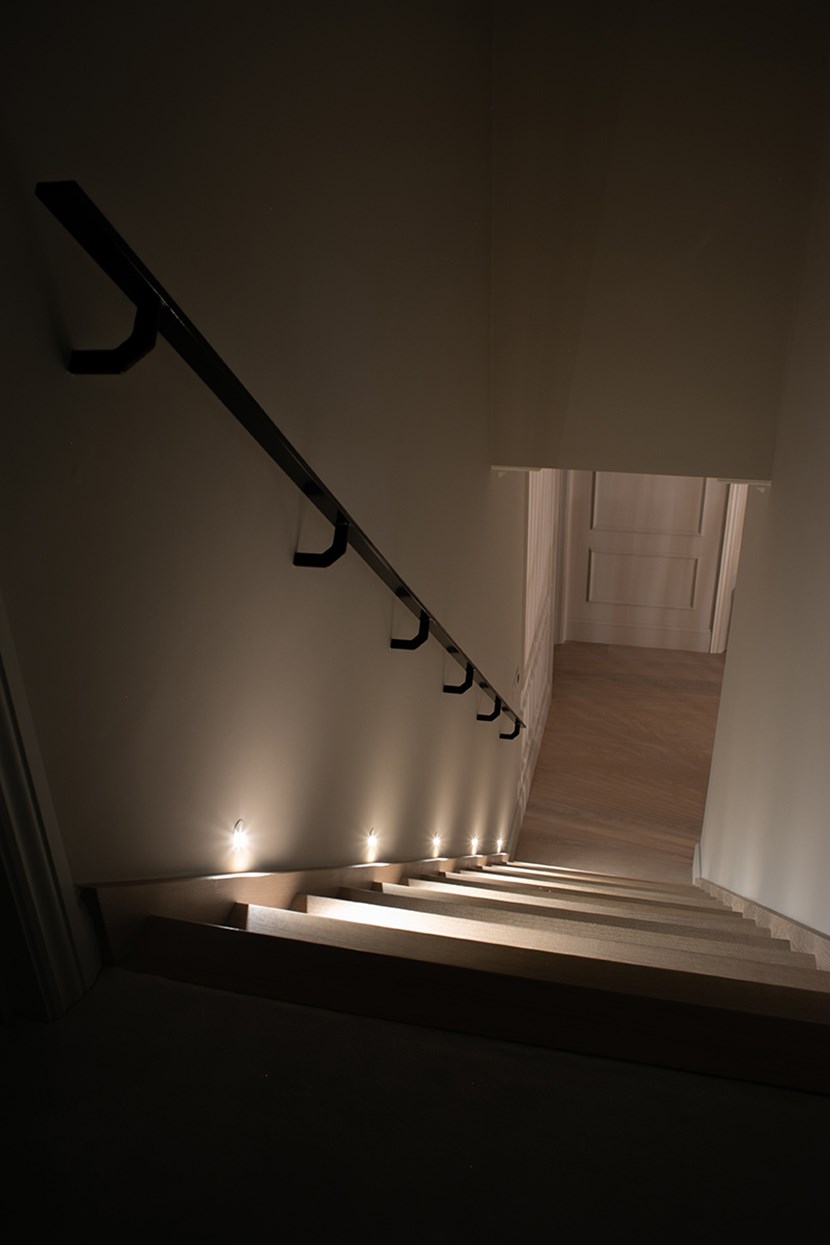Lighting Design Pickwick indoor upstairs landing staircase from loft conversion with step washing lighting