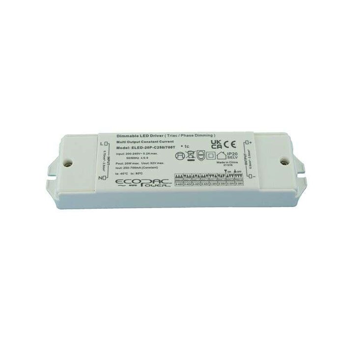 ELED-20P-C250/700T: Constant Current 20W 250-700mA Multi-Current Mains Dimming Driver| Image : 1