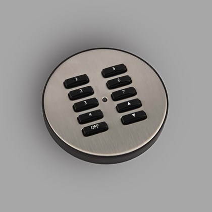 Rako RLC wireless handheld 2, 3, 6, 7 & 10 button modules in brushed stainless steel with wireless icon alternative image