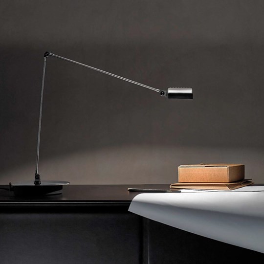 Desk Lamps: Modern sleek & minimal LED chrome desk lamp lighting a contemporary desk