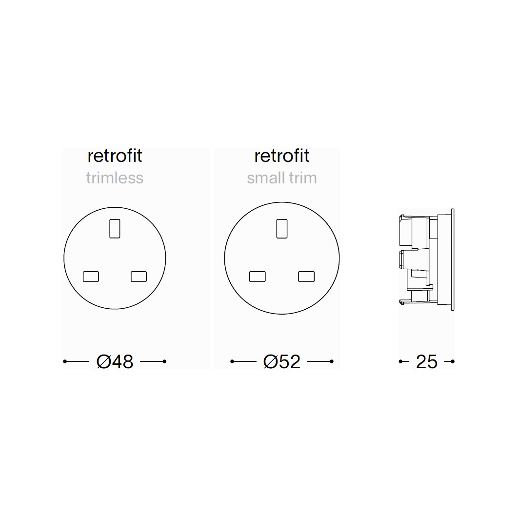 Rond Trimless Retrofit Switchless Power Socket | Darklight Design ...
