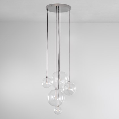 Schwung Cluster 5 Mix Chandelier with polished nickel canopy