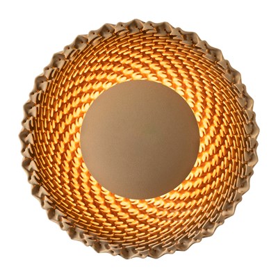 Round wall light made from beige quartz sand