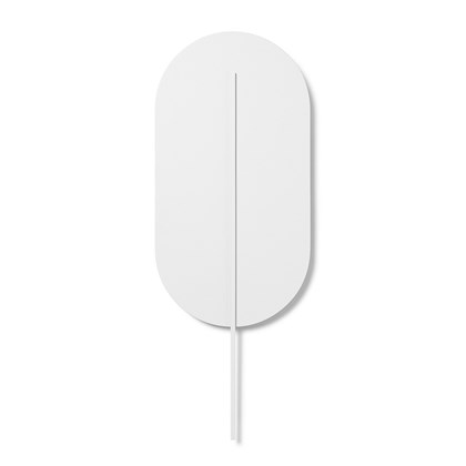 Elongated oval shaped wall light with a rectangular central rod all finished in white