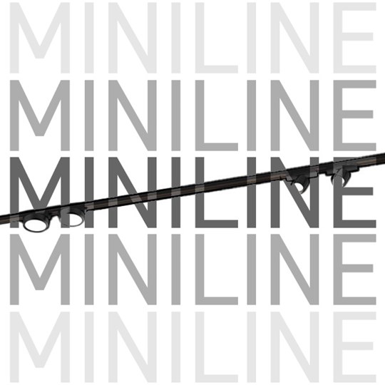 Miniline track with 4 spotlights on white background, with overlaid typography