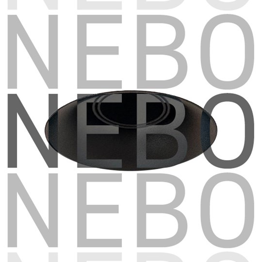 Nebo trimless downlight on white background, with overlaid typography