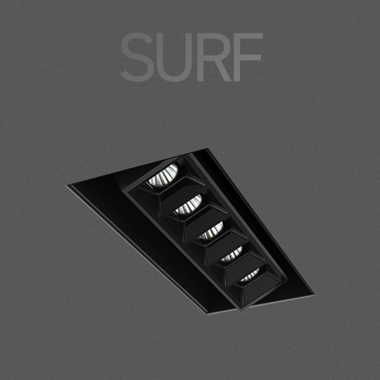 Surf multi downlight on dark background, with overlaid typography