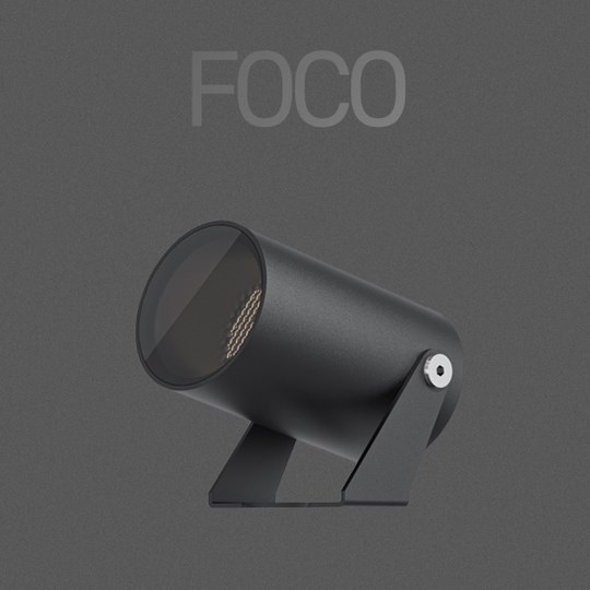 Foco outdoor spotlight on dark background, with overlaid typography