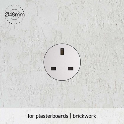 Rond UK Power Socket Retrofit Trimless installed in plasterboard 48mm diameter