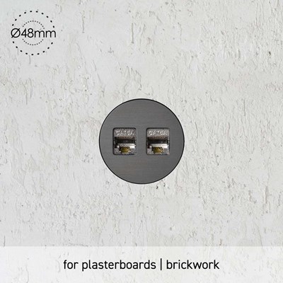 Rond UK Data Port Trimless Retrofit Wall Socket installed into plasterboard 48mm diameter
