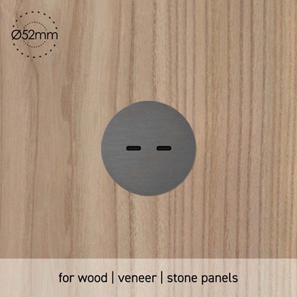 Rond UK Dual USB C Multifit Small Trim socket installed into wood panel 52mm diameter