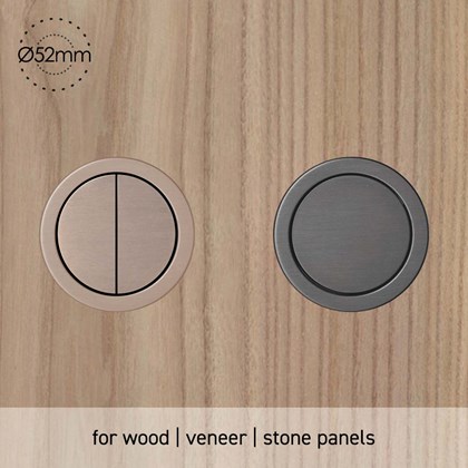 Rond Push Buttons Small Trim Multifit installed into wood panel 52mm diameter