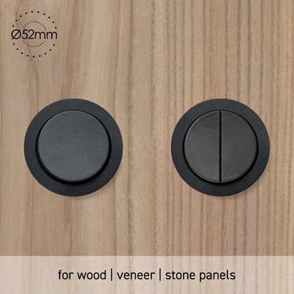 Rond Switches 230V Small Trim Multifit Wall Mounted installed into wood panel 52mm diameter