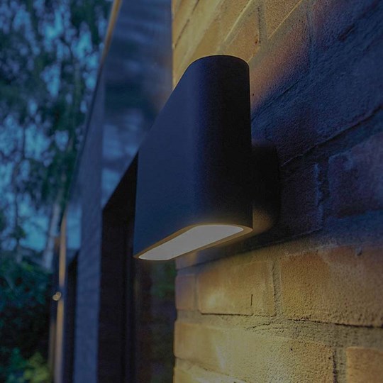 Outdoor Lighting: black contemporary wall light lighting up and down a wall