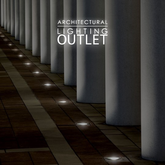 Architectural Lighting Outlet: a row of over 10 floor recessed round uplights shining up a series of columns at night