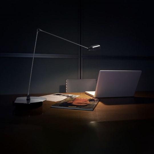 Indoor Lighting: Contemporary Lumina Daphine desk lamp lighting a laptop at a home office desk